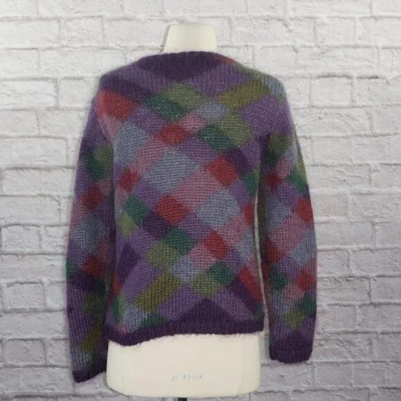 Vintage 90s Hand Knit Mohair Cardigan Sweater - Picture 2 of 6